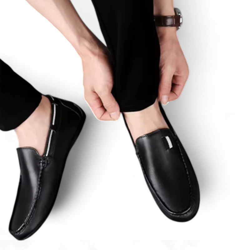 Mocassin Noir En Cuir Drapeau Pour Homme