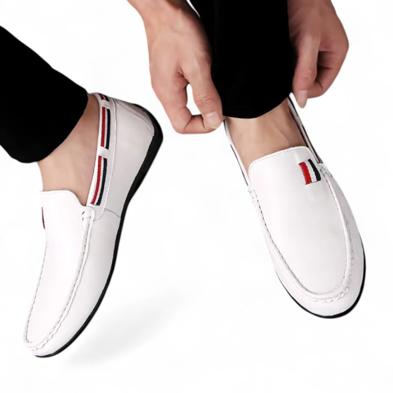 Mocassin Blanc En Cuir Drapeau Français Pour Homme