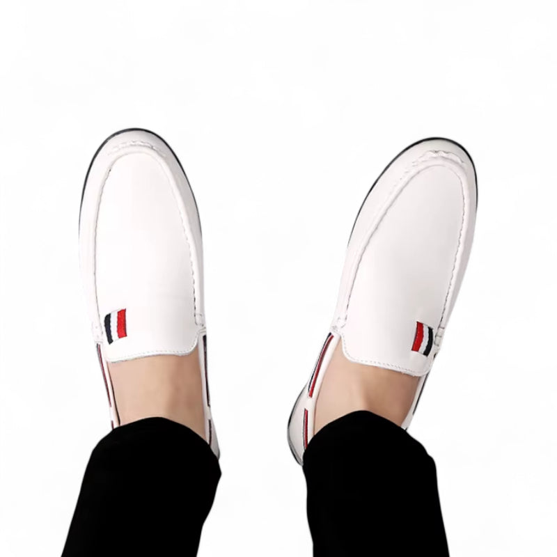 Mocassin Blanc En Cuir Drapeau Français Pour Homme