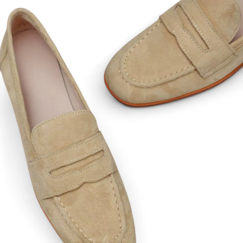 Mocassin Beige Pour Femme En Daim à Talon