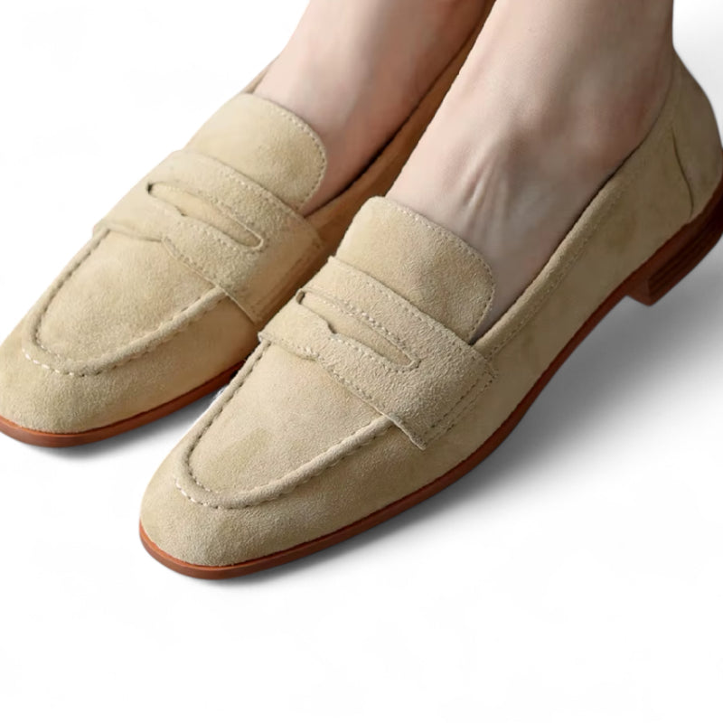 Mocassin Beige Pour Femme En Daim à Talon