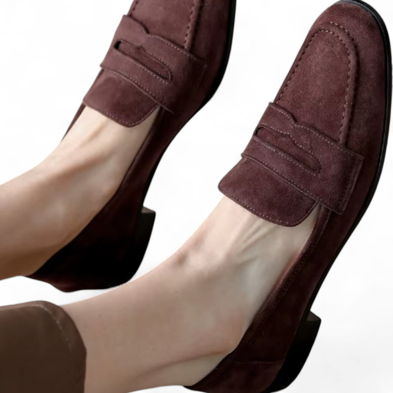 Mocassin Marron Foncé En Daim Pour Femme