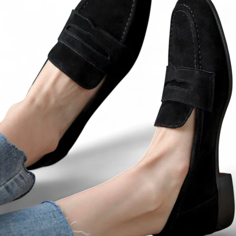 Mocassin Femme Talon En Daim Noir