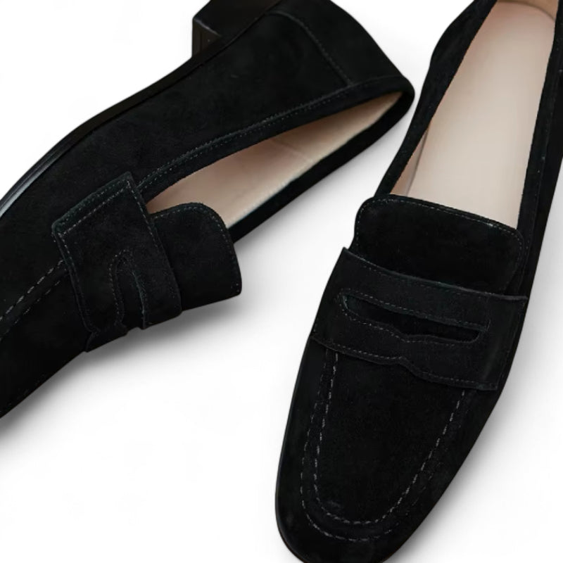 Mocassin Femme Talon En Daim Noir