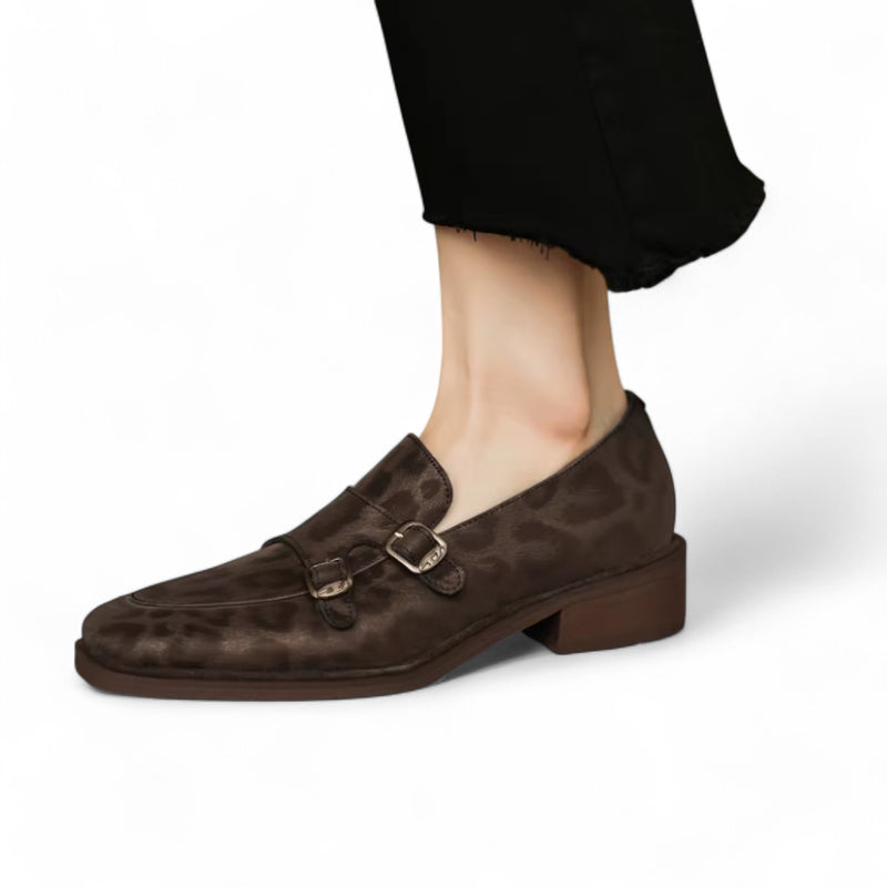 Mocassin En Cuir Design Léopard Femme