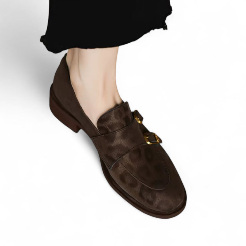 Mocassin En Cuir Design Léopard Femme