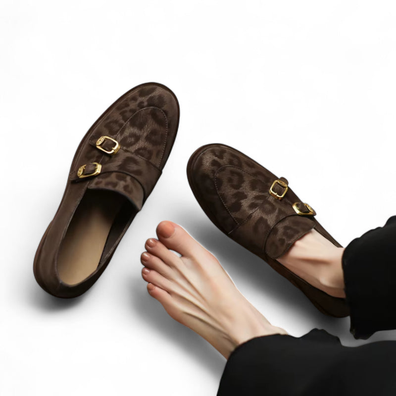 Mocassin En Cuir Design Léopard Femme