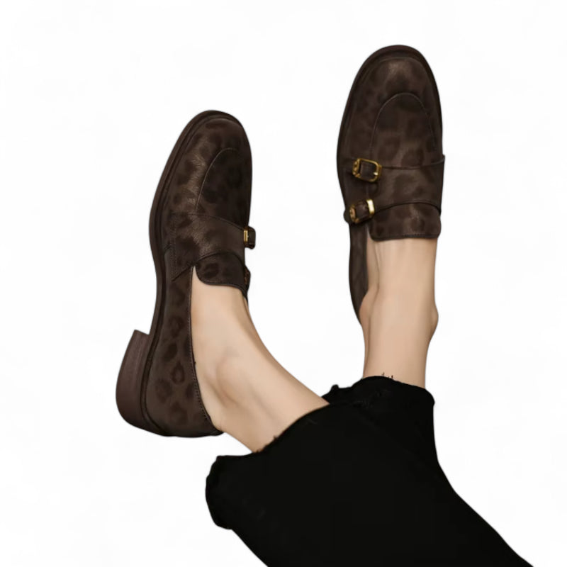 Mocassin En Cuir Design Léopard Femme