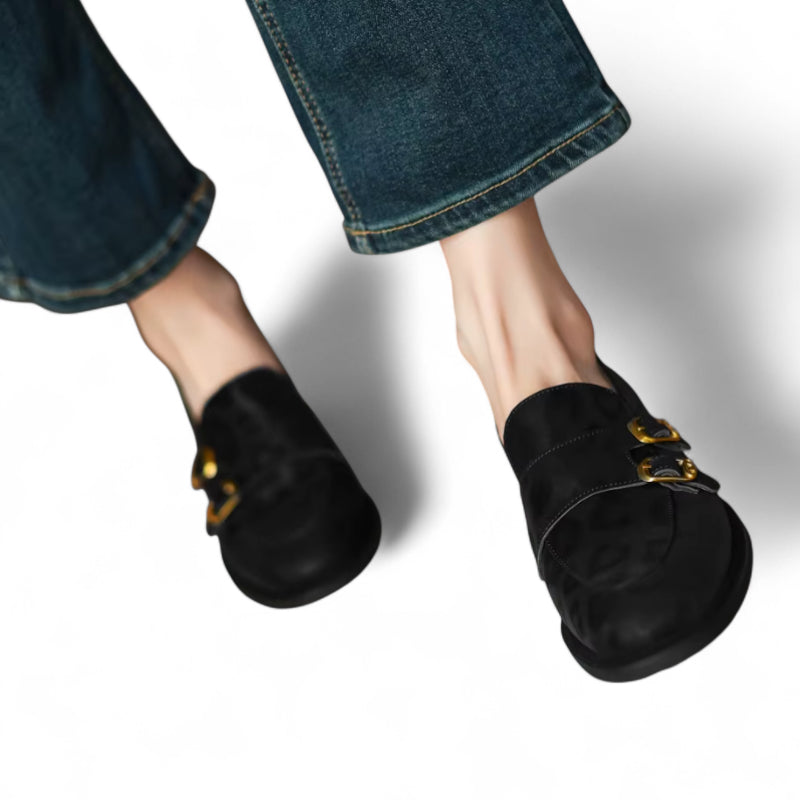 Mocassin En Cuir Noir Design Léopard Femme