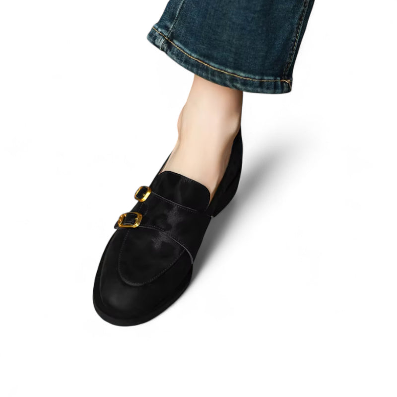 Mocassin En Cuir Noir Design Léopard Femme