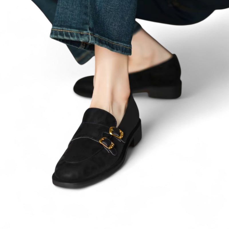 Mocassin En Cuir Noir Design Léopard Femme