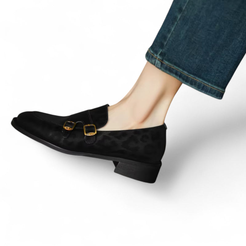 Mocassin En Cuir Noir Design Léopard Femme