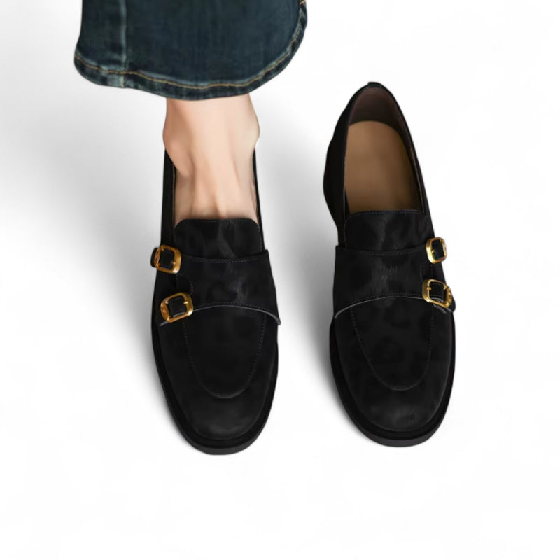 Mocassin En Cuir Noir Design Léopard Femme