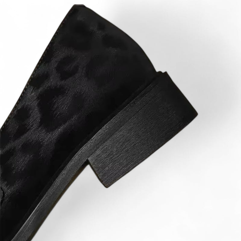 Mocassin En Cuir Noir Design Léopard Femme