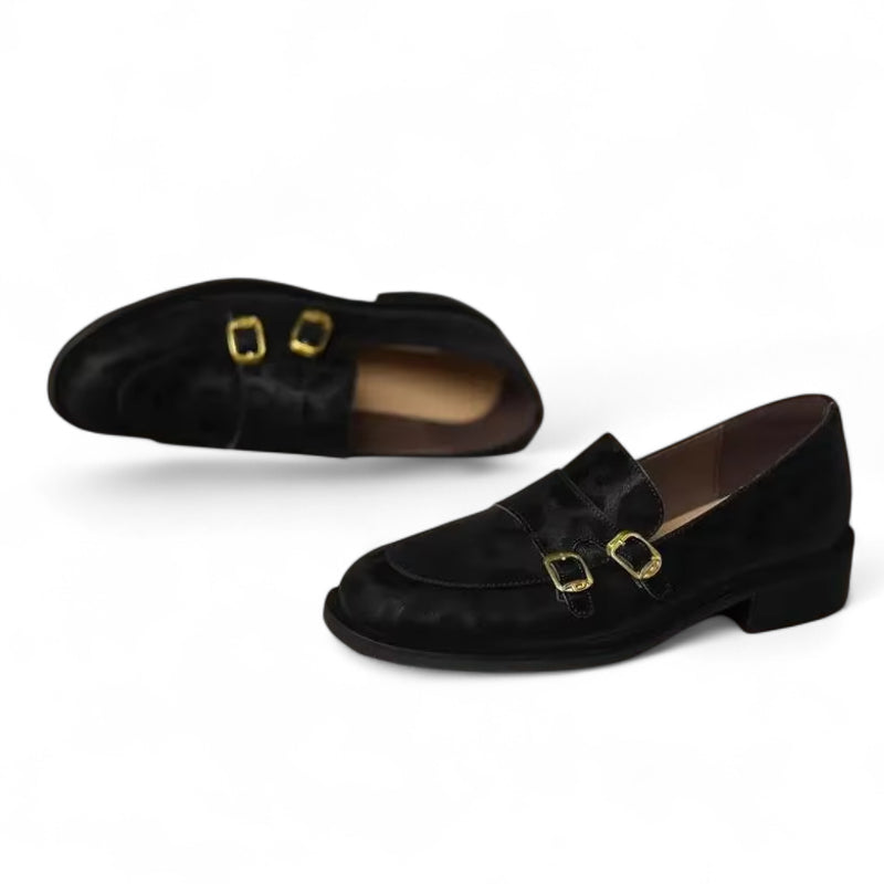 Mocassin En Cuir Noir Design Léopard Femme