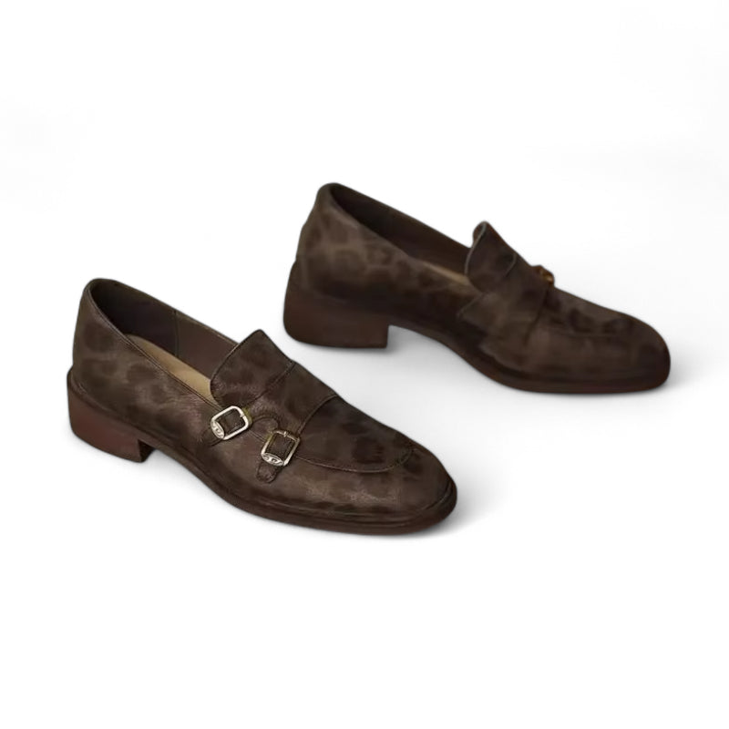 Mocassin En Cuir Design Léopard Femme