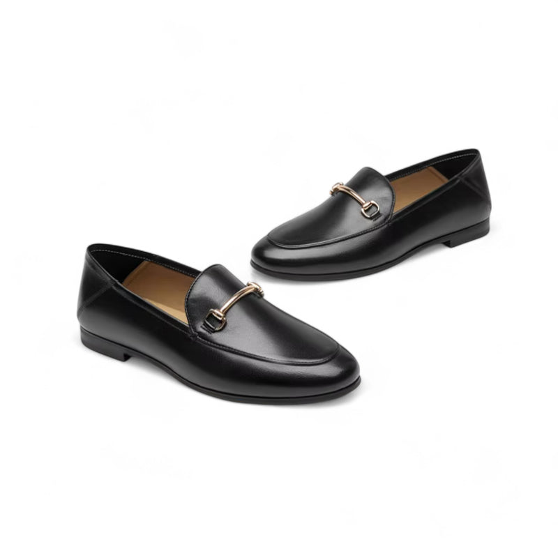 Mocassin En Cuir Noir Vernis Avec Bijoux Pour Femme