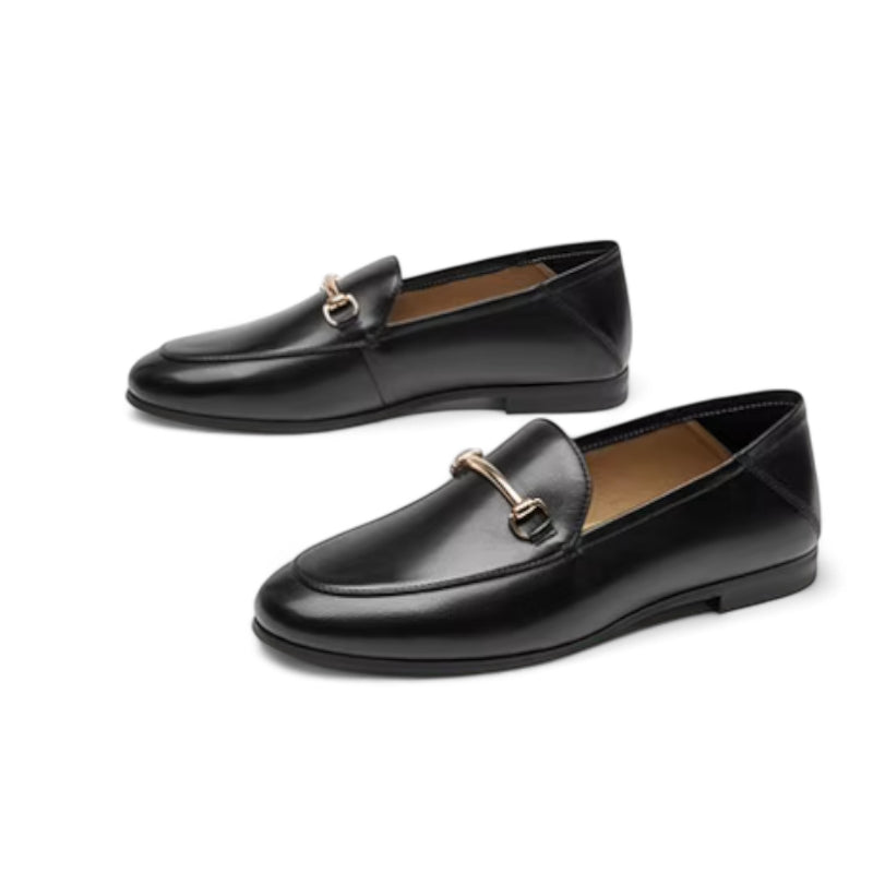 Mocassin En Cuir Noir Vernis Avec Bijoux Pour Femme