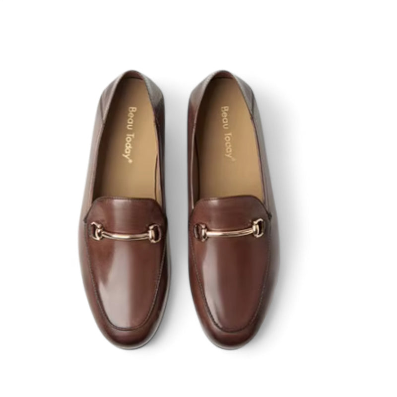 Mocassin Vernis Marron En Cuir Avec Bijoux Femme