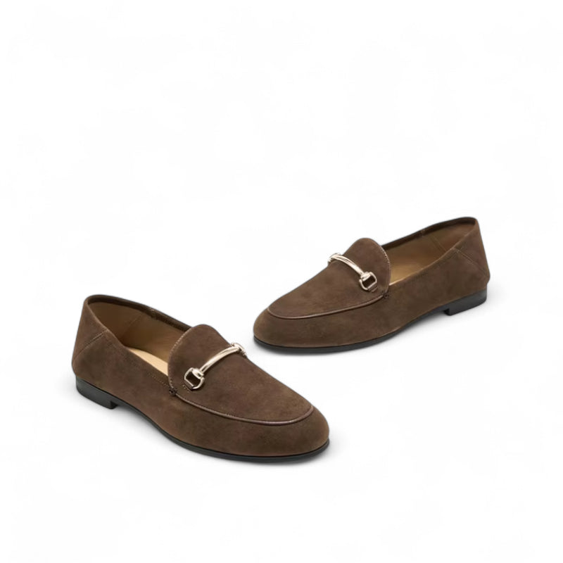 Mocassin En Daim Marron Avec Bijoux Et Talon Femme