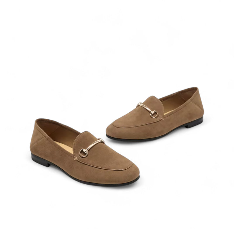 ocassin à Talon En Daim Marron Avec Bijoux Pour Femme