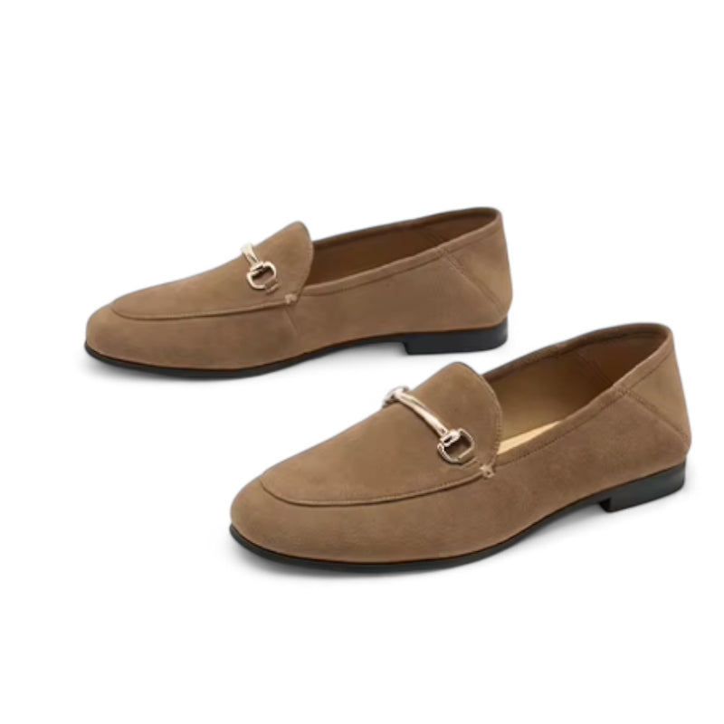 ocassin à Talon En Daim Marron Avec Bijoux Pour Femme