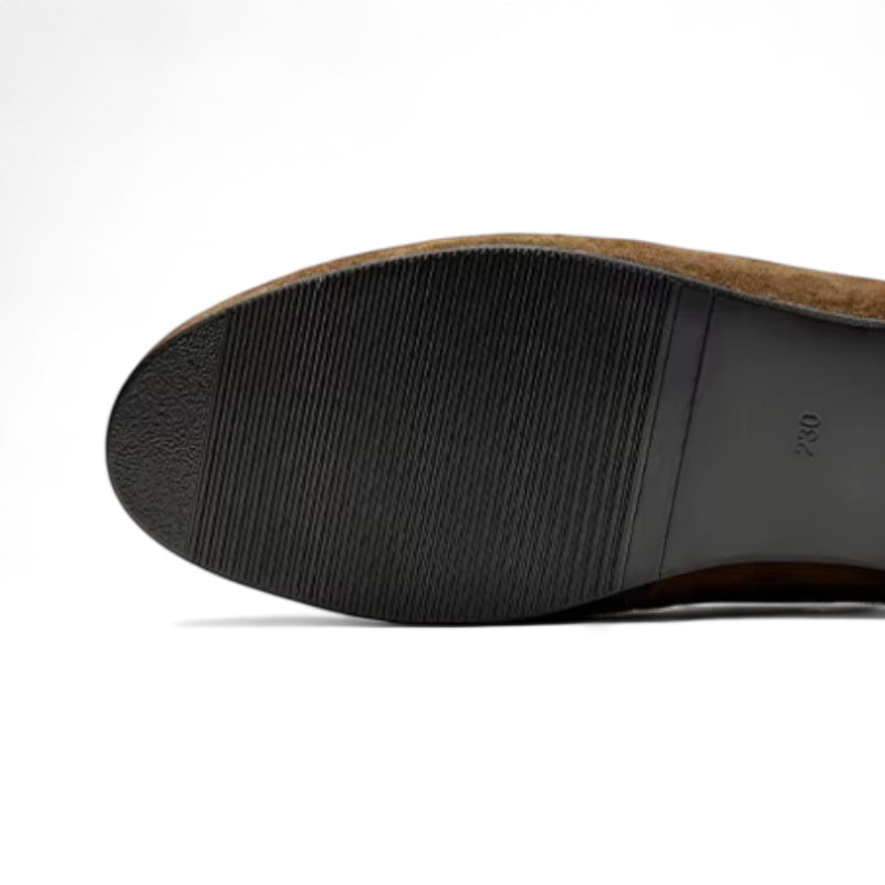 Mocassin En Daim Marron Avec Bijoux Et Talon Femme