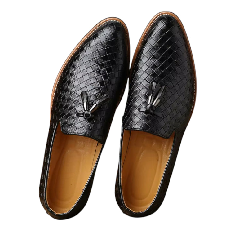 Mocassin Noir Avec Gland En Cuir Vernis Homme