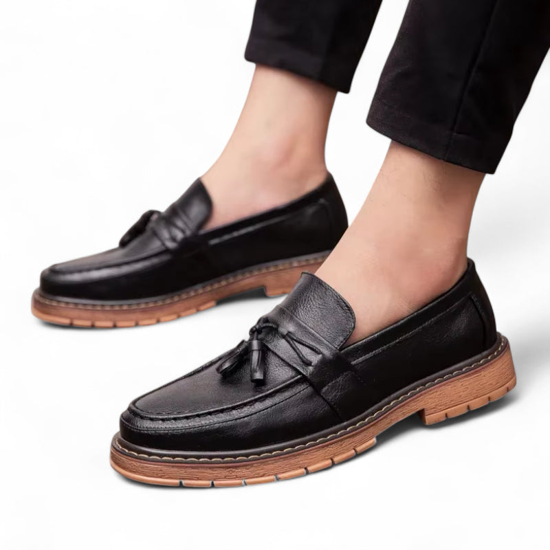 Mocassin Noir à Gland Semelle Marron Homme