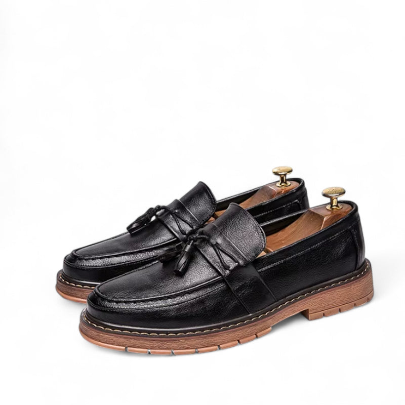 Mocassin Noir à Gland Semelle Marron Homme