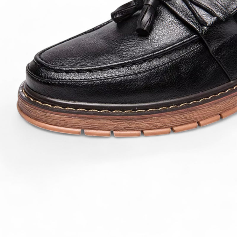 Mocassin Noir à Gland Semelle Marron Homme