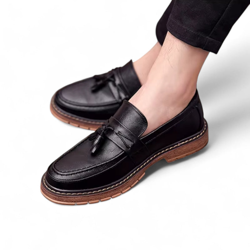 Mocassin Noir à Gland Semelle Marron Homme