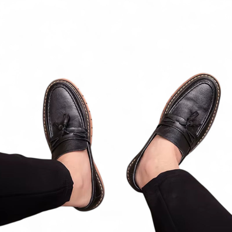 Mocassin Noir à Gland Semelle Marron Homme