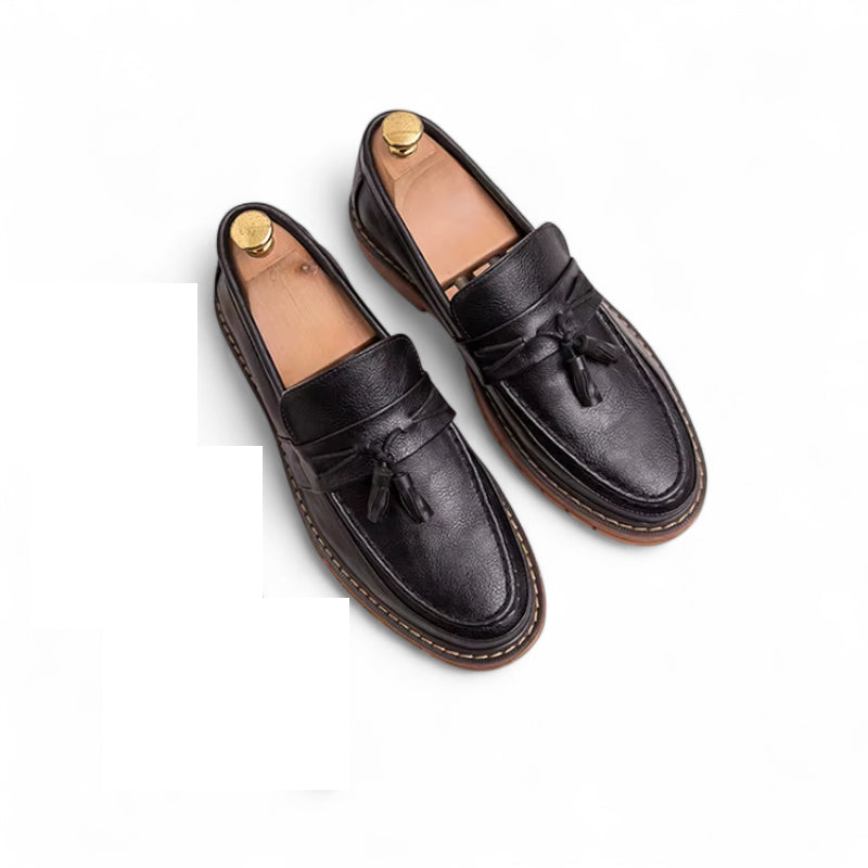 Mocassin Noir à Gland Semelle Marron Homme