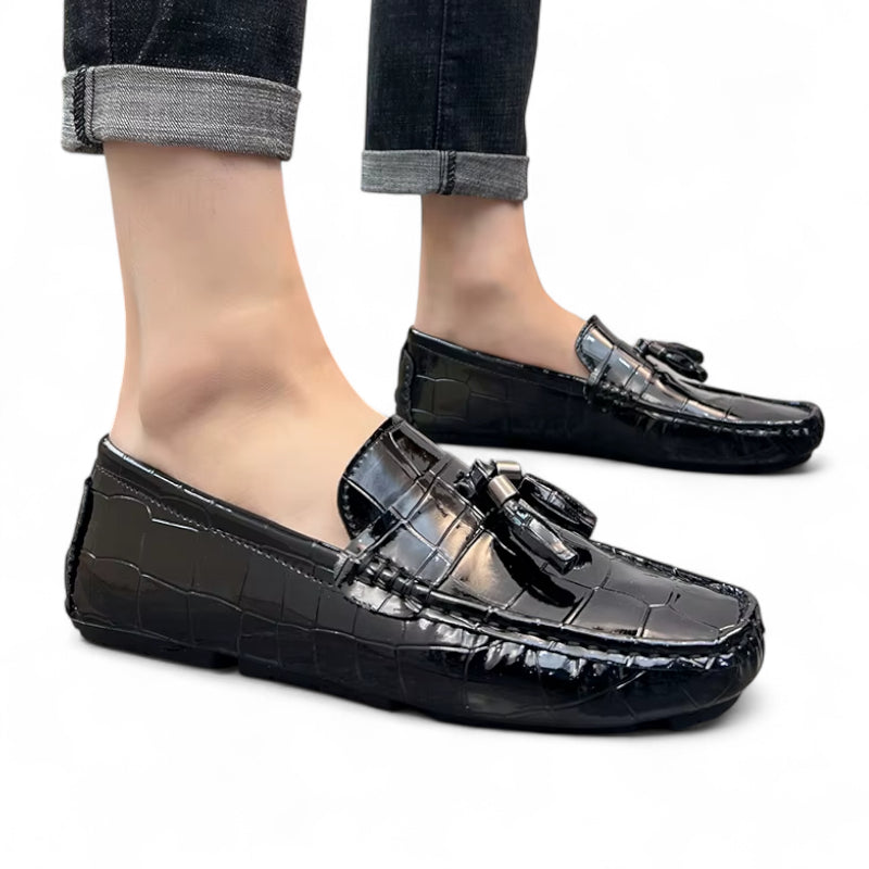 Mocassin Bateau Homme Noir Vernis à Gland