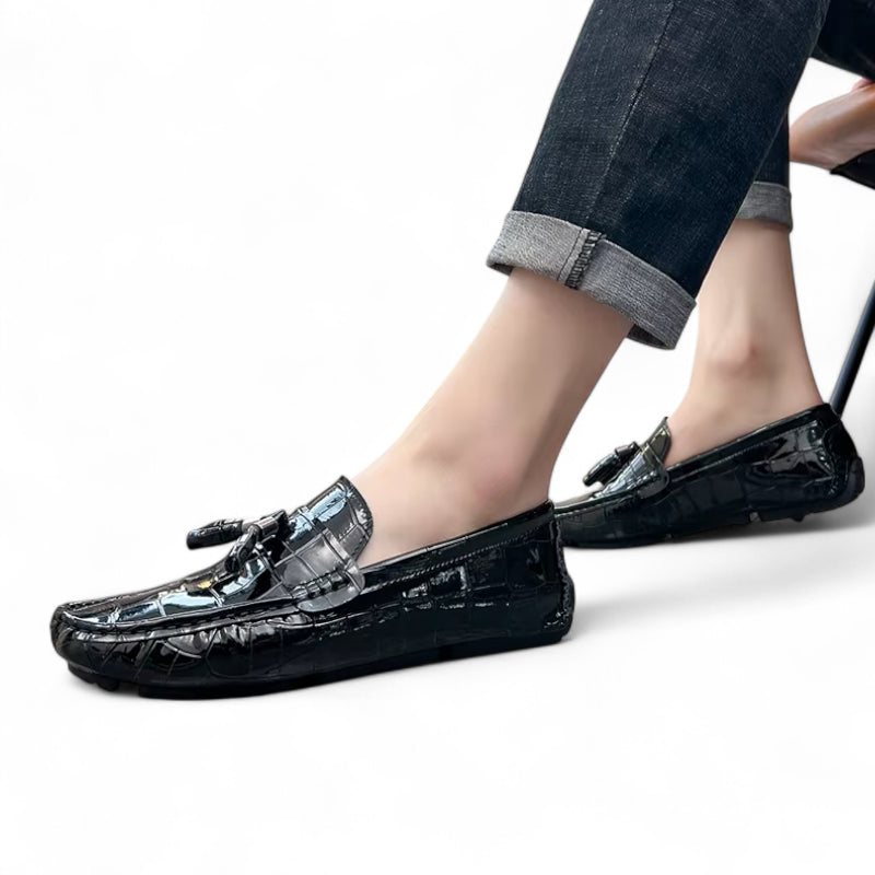 Mocassin Bateau Homme Noir Vernis à Gland