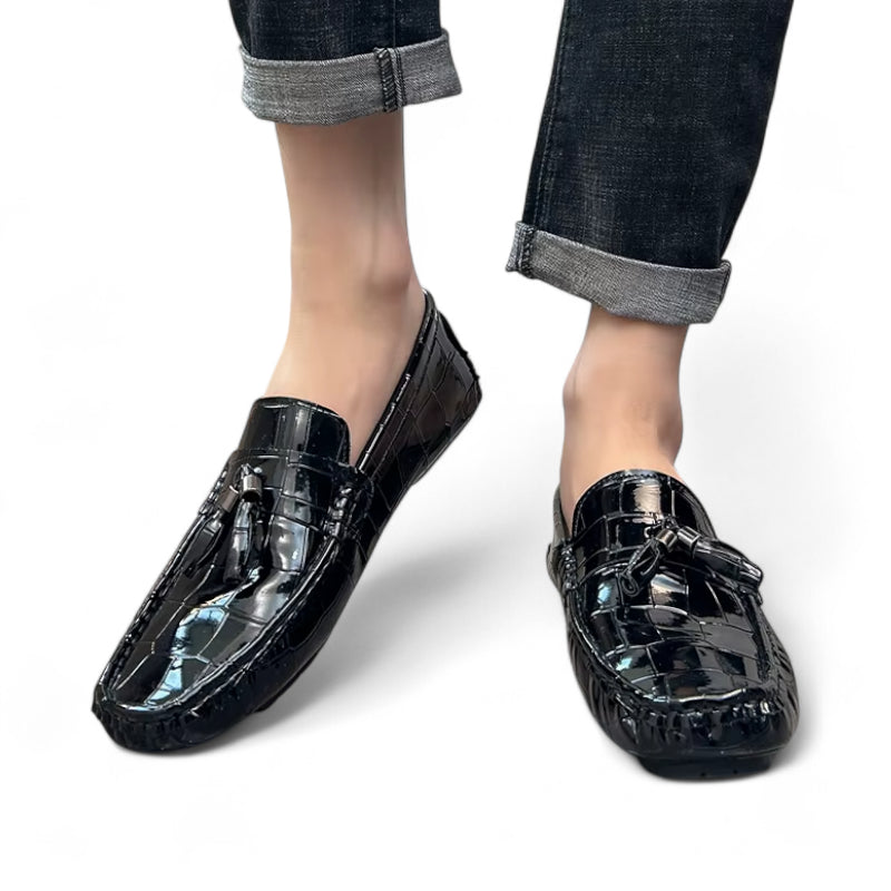 Mocassin Bateau Homme Noir Vernis à Gland