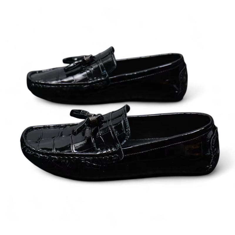 Mocassin Bateau Homme Noir Vernis à Gland