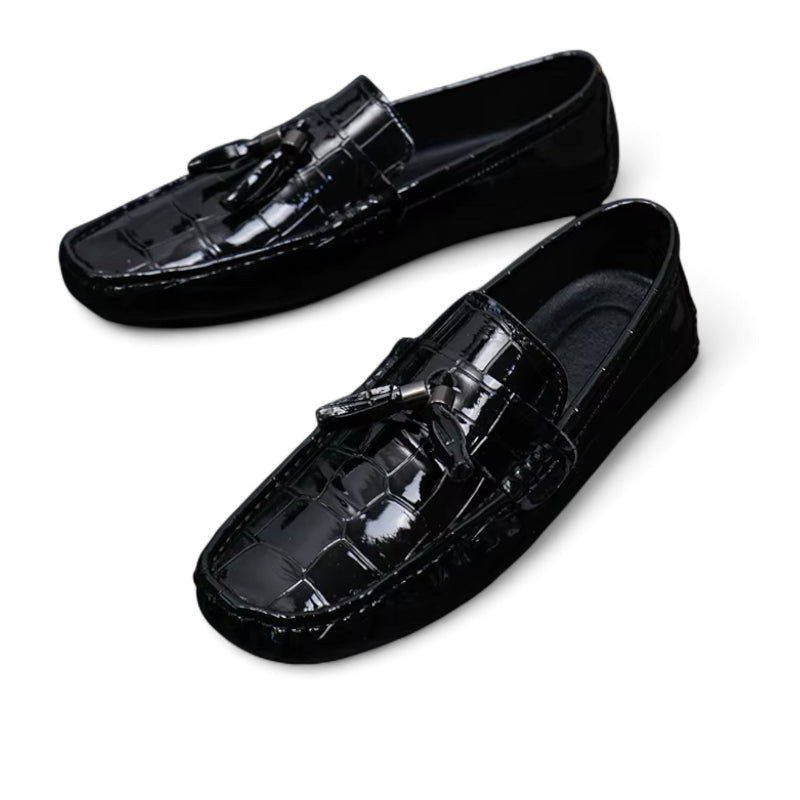 Mocassin Bateau Homme Noir Vernis à Gland