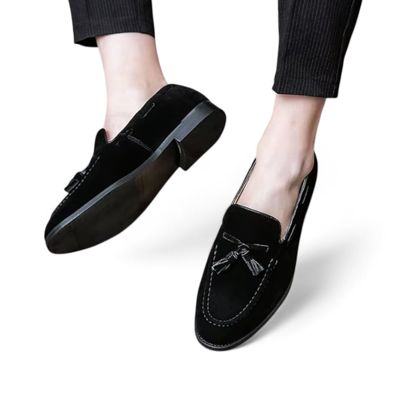 Mocassin Daim Noir Gland Talon Pour Homme