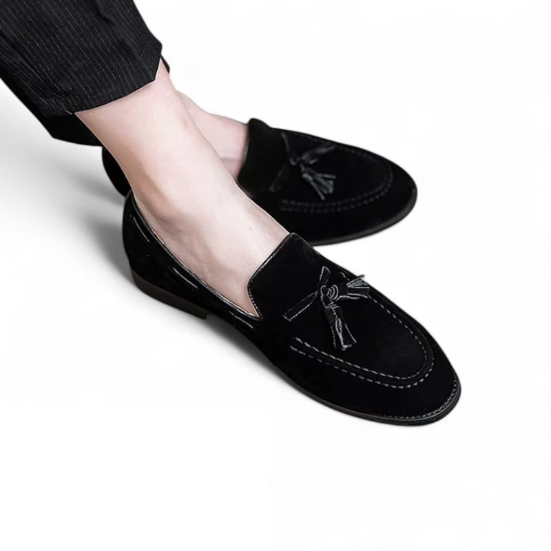 Mocassin Daim Noir Gland Talon Pour Homme
