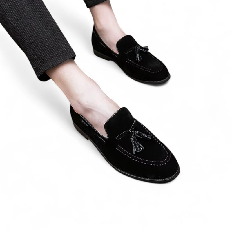 Mocassin Daim Noir Gland Talon Pour Homme