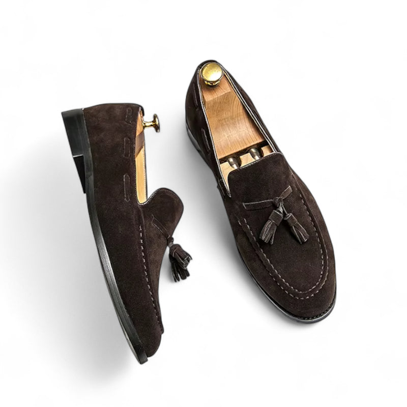 Mocassin Daim Marron Foncé à Glands Et Talon Homme