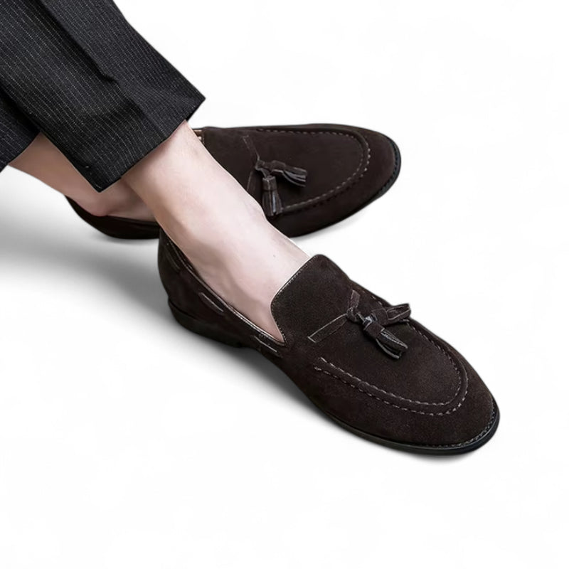 Mocassin Daim Marron Foncé à Glands Et Talon Homme