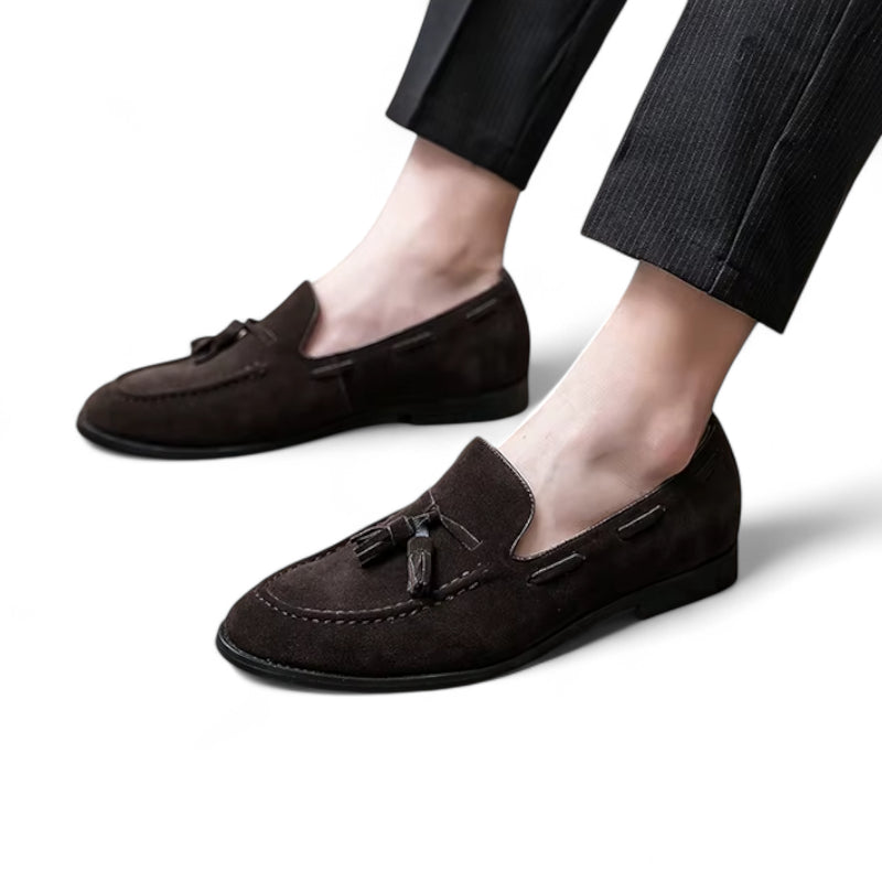 Mocassin Daim Marron Foncé à Glands Et Talon Homme