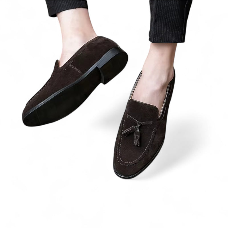 Mocassin Daim Marron Foncé à Glands Et Talon Homme