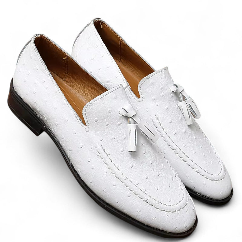 Mocassin Cuir Vernis Blanc à Points Homme