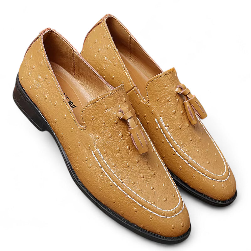 Mocassin Cuir Camel Gland à Points Homme