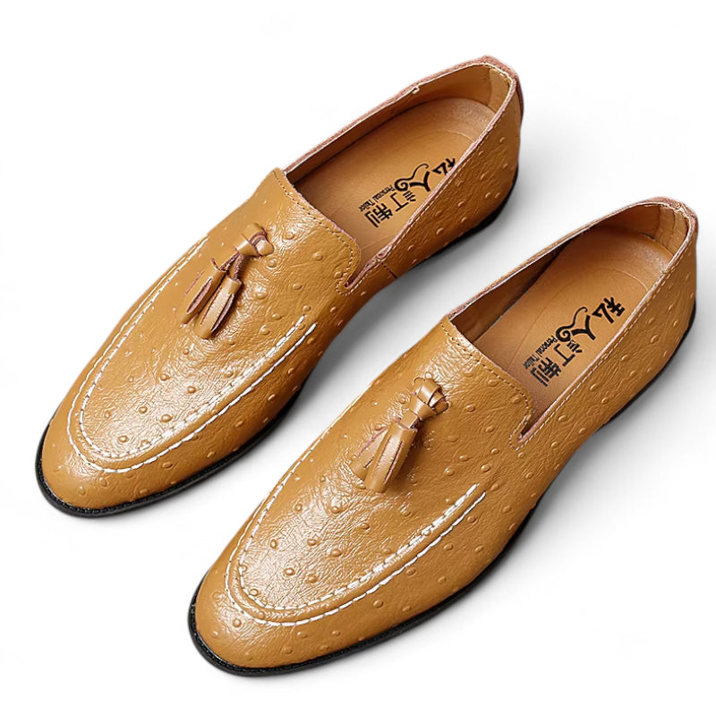 Mocassin Cuir Camel Gland à Points Homme