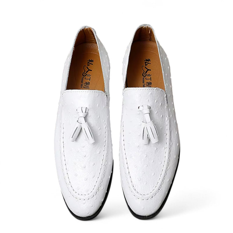 Mocassin Cuir Vernis Blanc à Points Homme